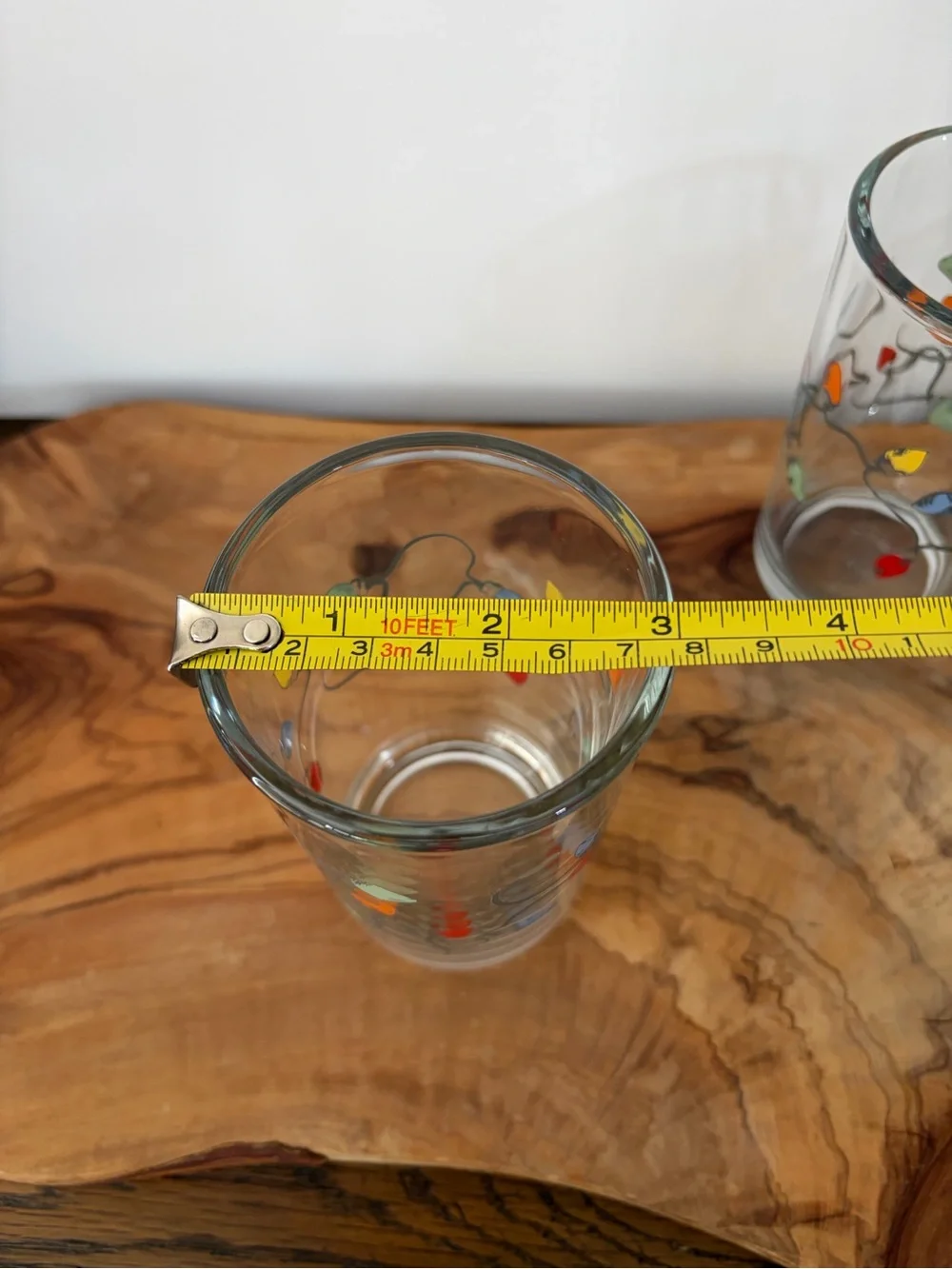 Pottery Barn - Set of 4 Colorful “Christmas String Lights” Juice Glasses.